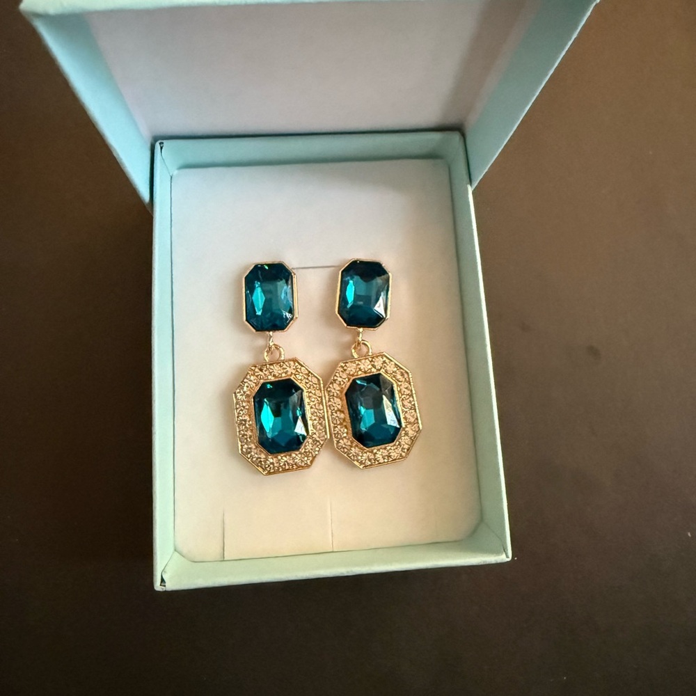 Gold-Tone Teal Crystal Drop Earrings for Women